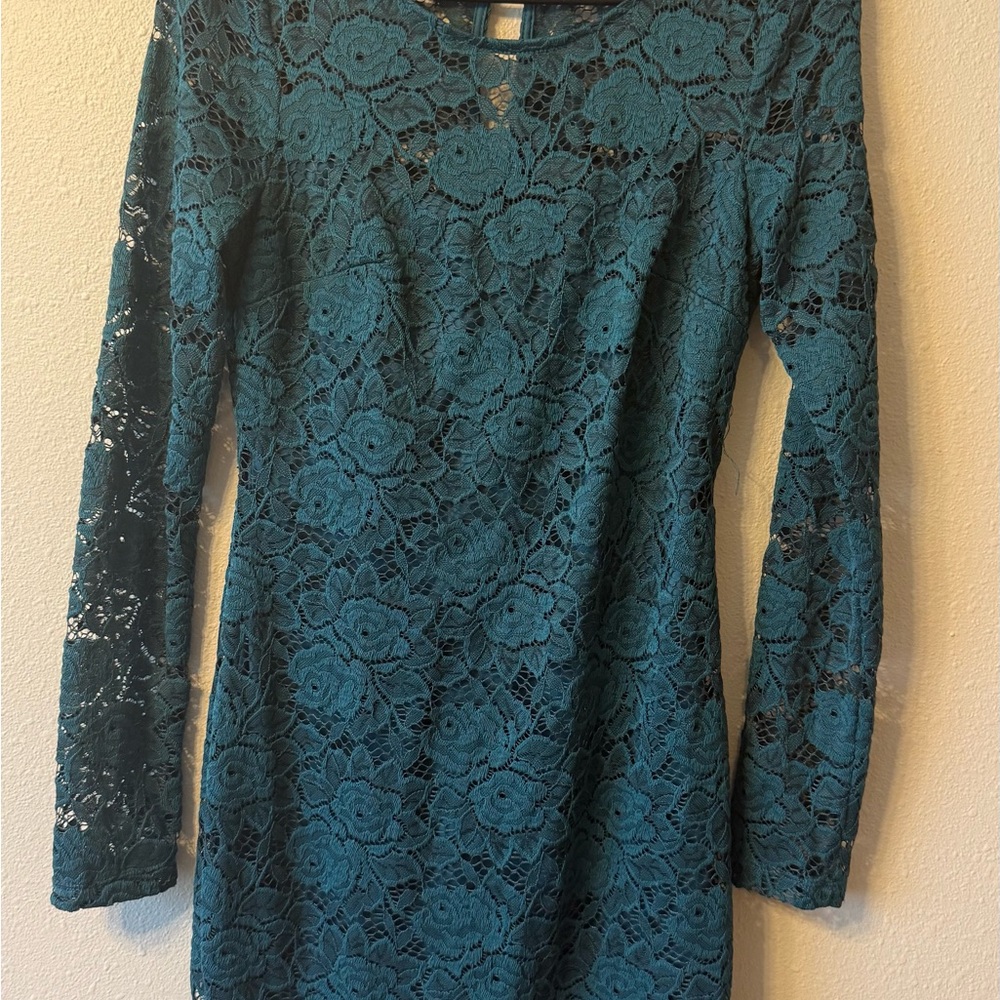 Elegant Teal Lace Dress